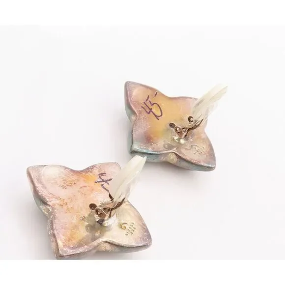 925 Sterling Silver Vintage Earrings PAT AIRESS Puffed 4 Petal Flower EG13128